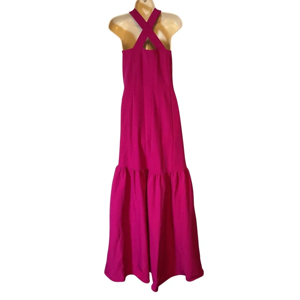 Taylor Magenta Floral Rosette Drop Waist Maxi Dress NWT 14 9121S Pink Formal